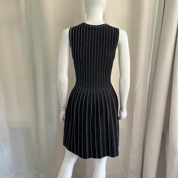 Theory Structured Shell Lustrate Black White Stripe A-Line Dress - Picture 7 of 11